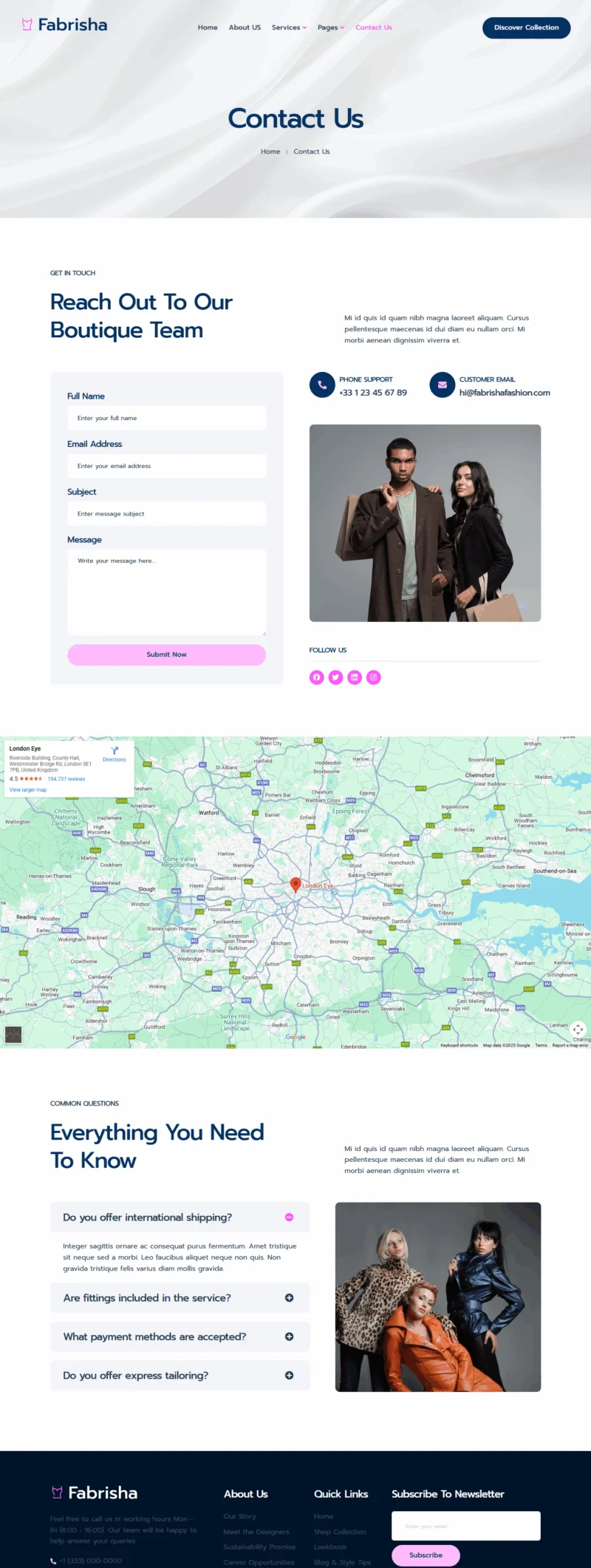 服装 Elementor 模板联系页面预览