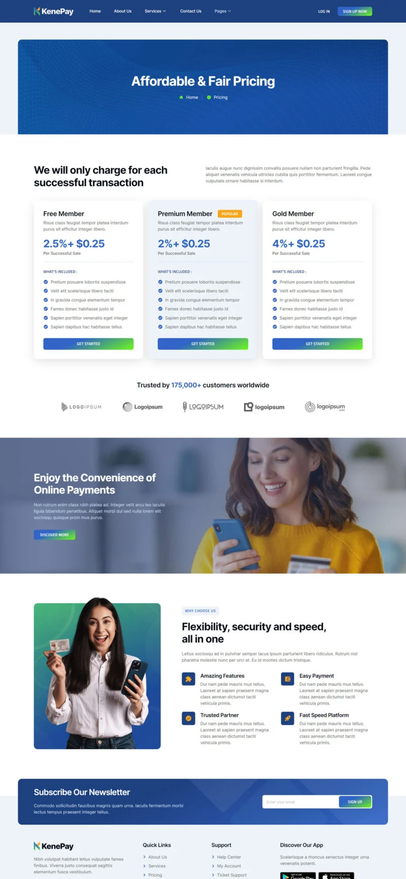 金融/投资 Elementor 模板价格页面预览