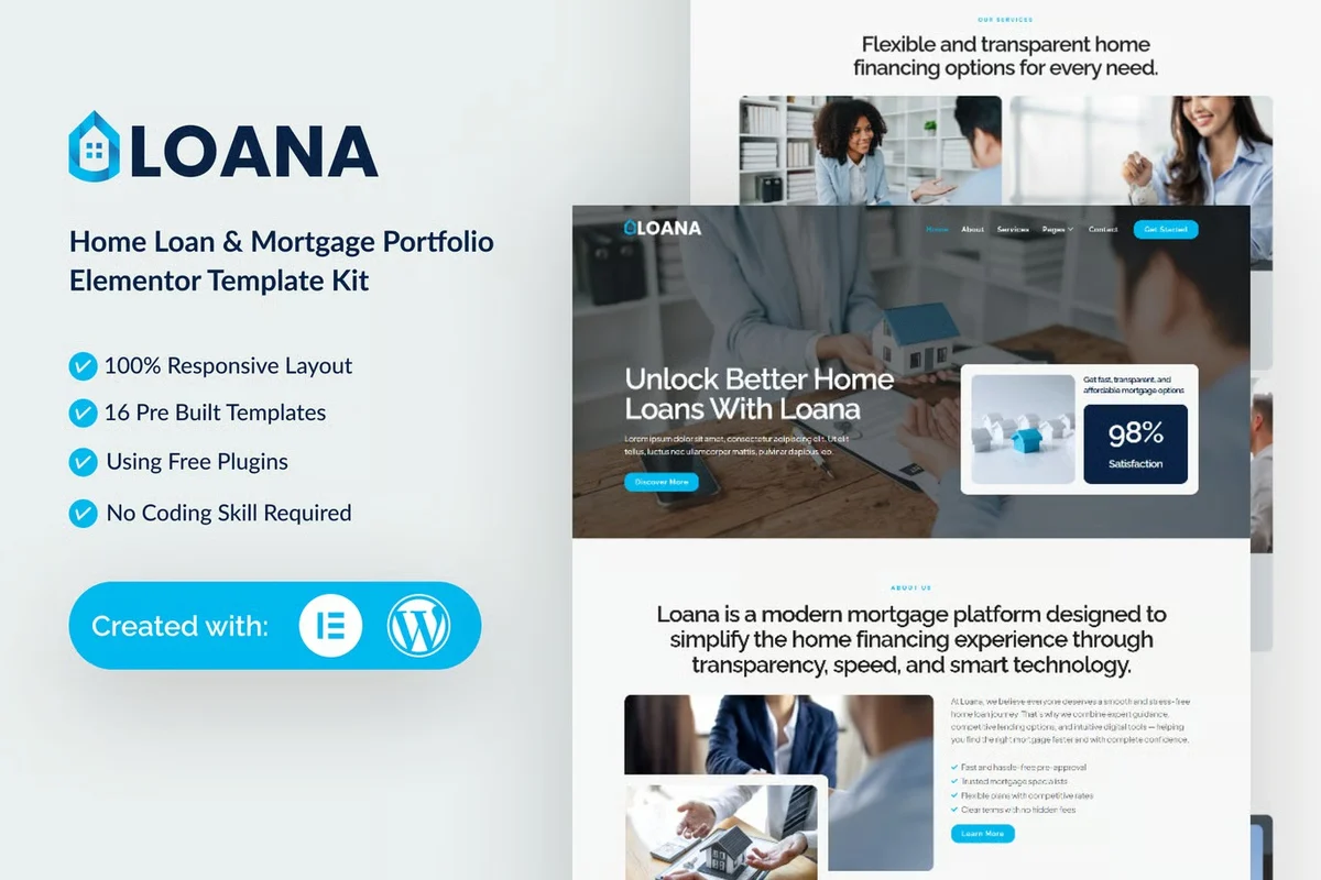 房贷与抵押贷款Elementor网站模板_一键导入快速建站插图-WP资源海 金融/投资 Elementor 网站模板封面