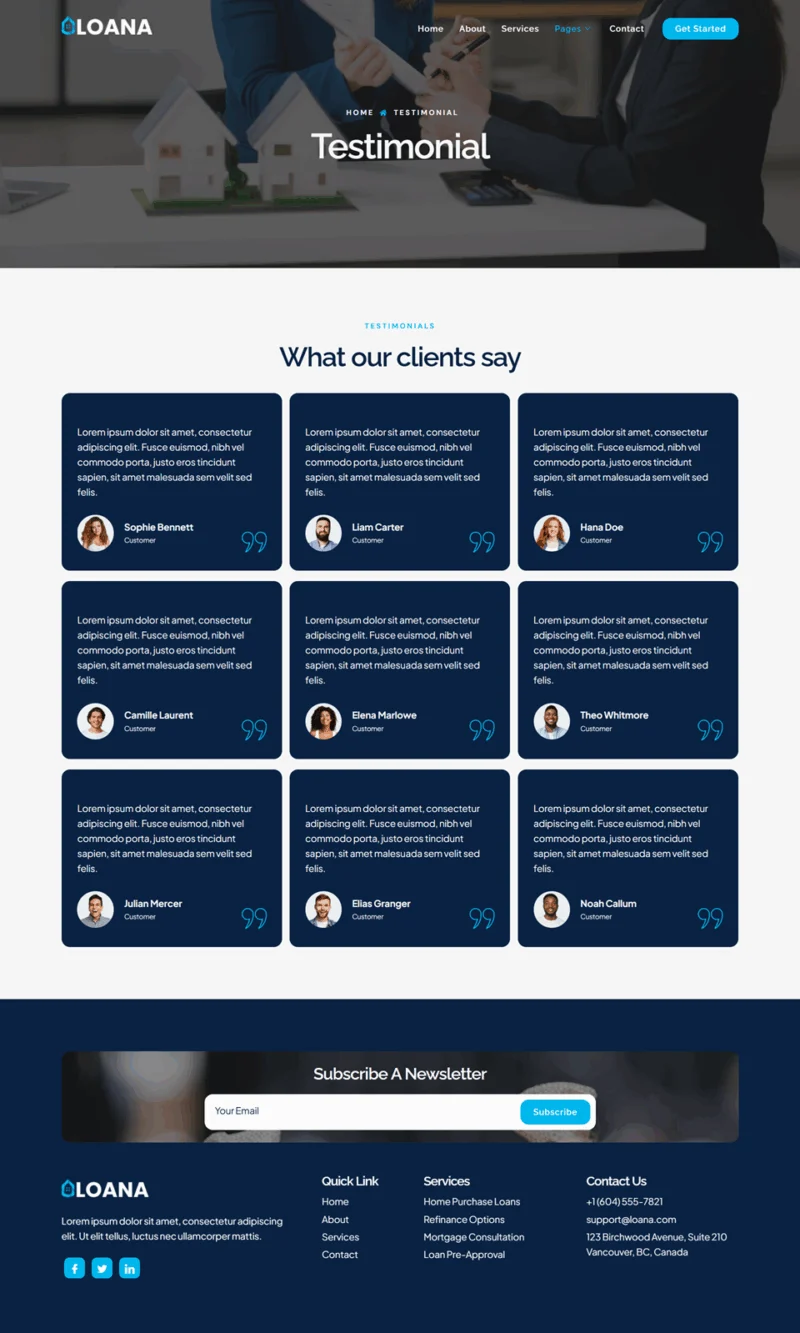 金融/投资 Elementor 模板客户评价预览