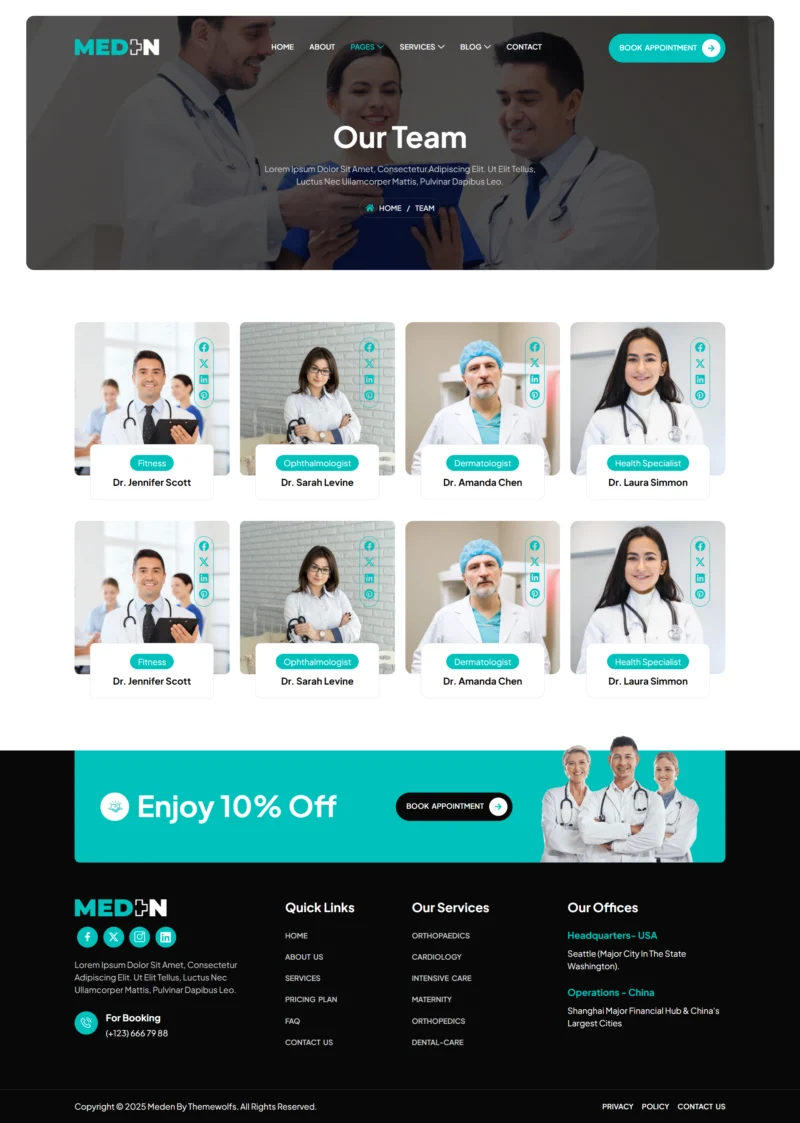 健康/医药 Elementor 模板团队页面预览