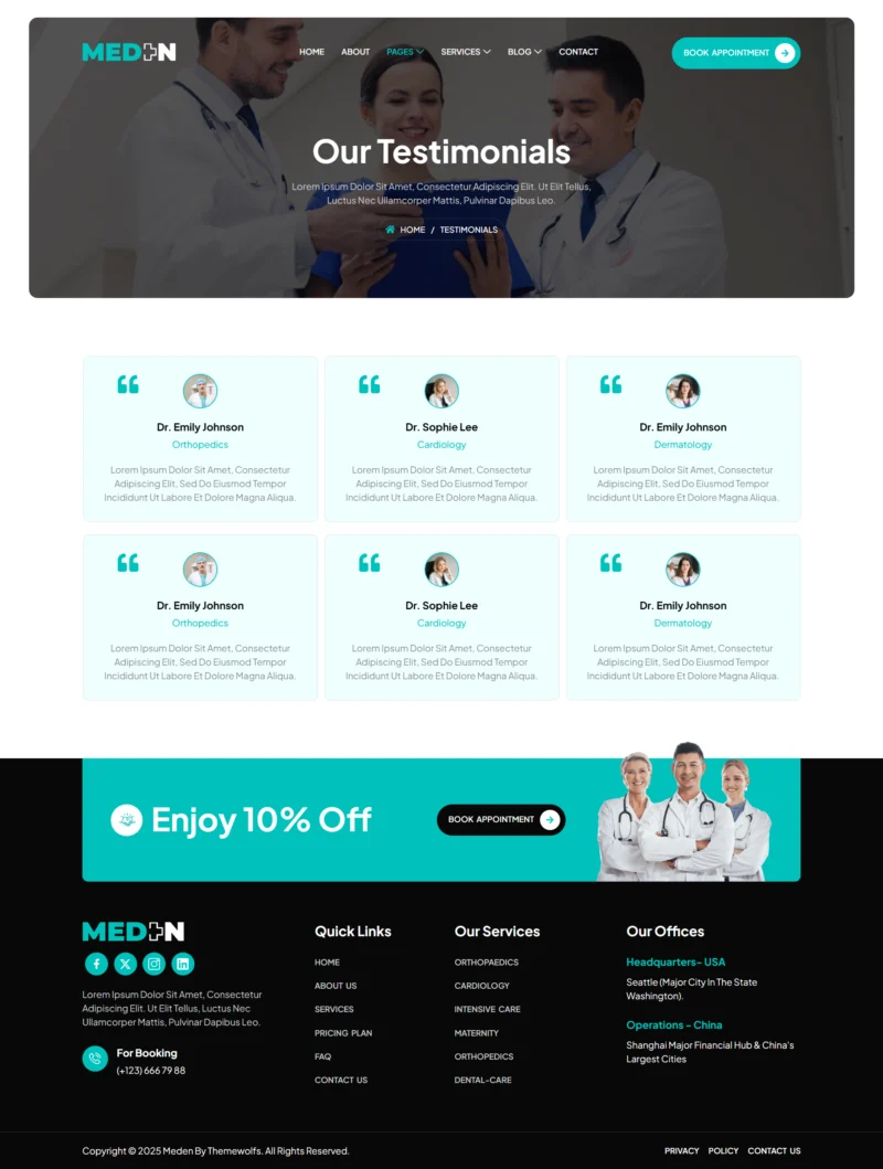 健康/医药 Elementor 模板客户评价预览
