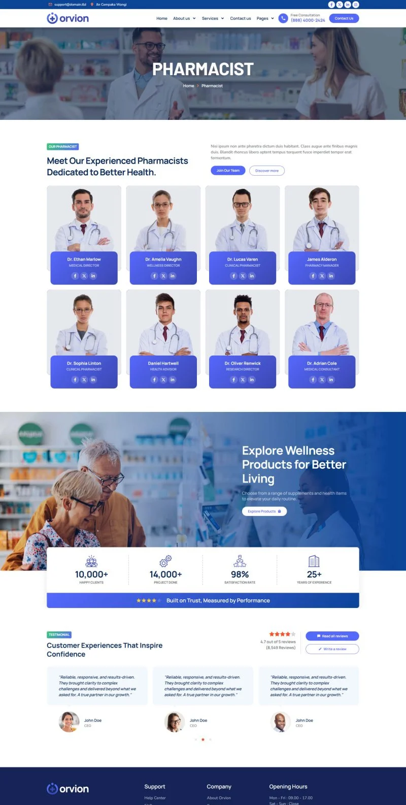 药房与医疗服务Elementor网站模板_一键导入快速建站插图7-WP资源海 健康/医药 Elementor 模板药师团队预览