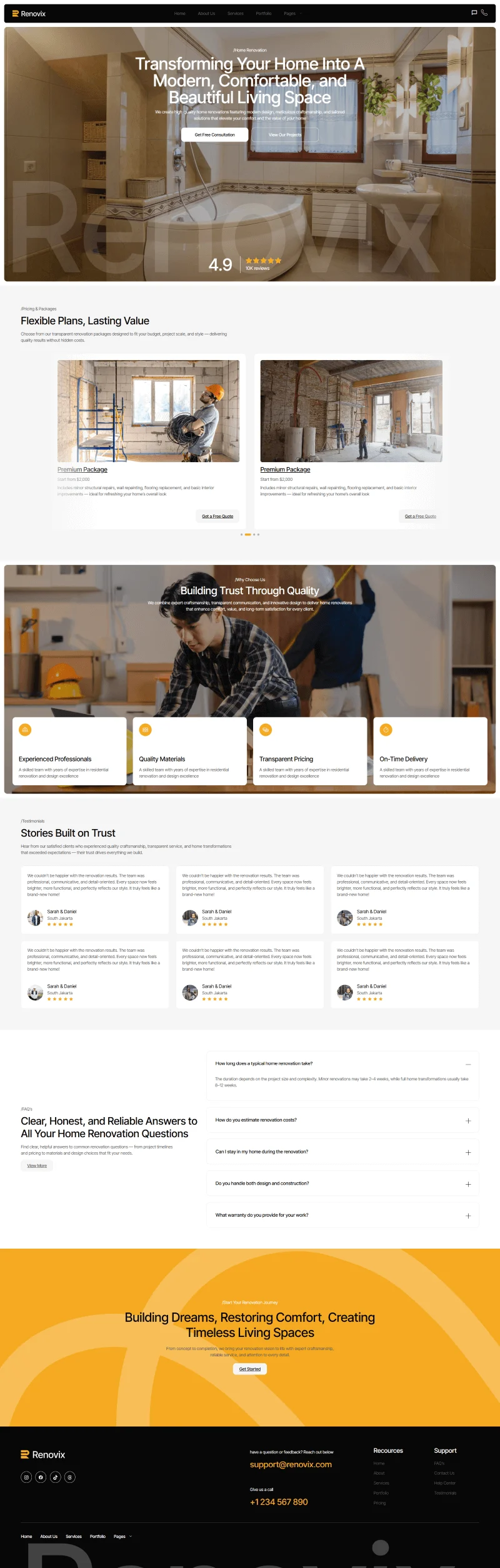 家居翻新装修服务Elementor网站模板_一键导入快速建站插图7-WP资源海 装修 Elementor 模板价格页面预览
