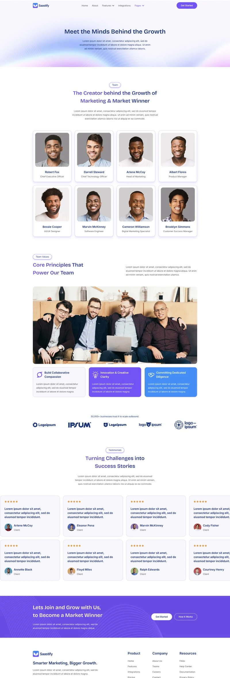 SaaS 科技创业公司Elementor网站模板_一键导入快速建站插图2-WP资源海 软件/开发 Elementor 模板团队页面预览