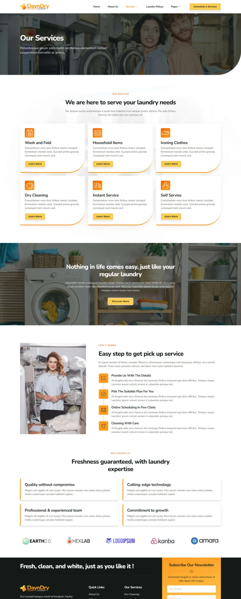 洗衣服务Elementor网站模板_一键导入快速建站插图2-WP资源海 家政 Elementor 模板服务页面预览