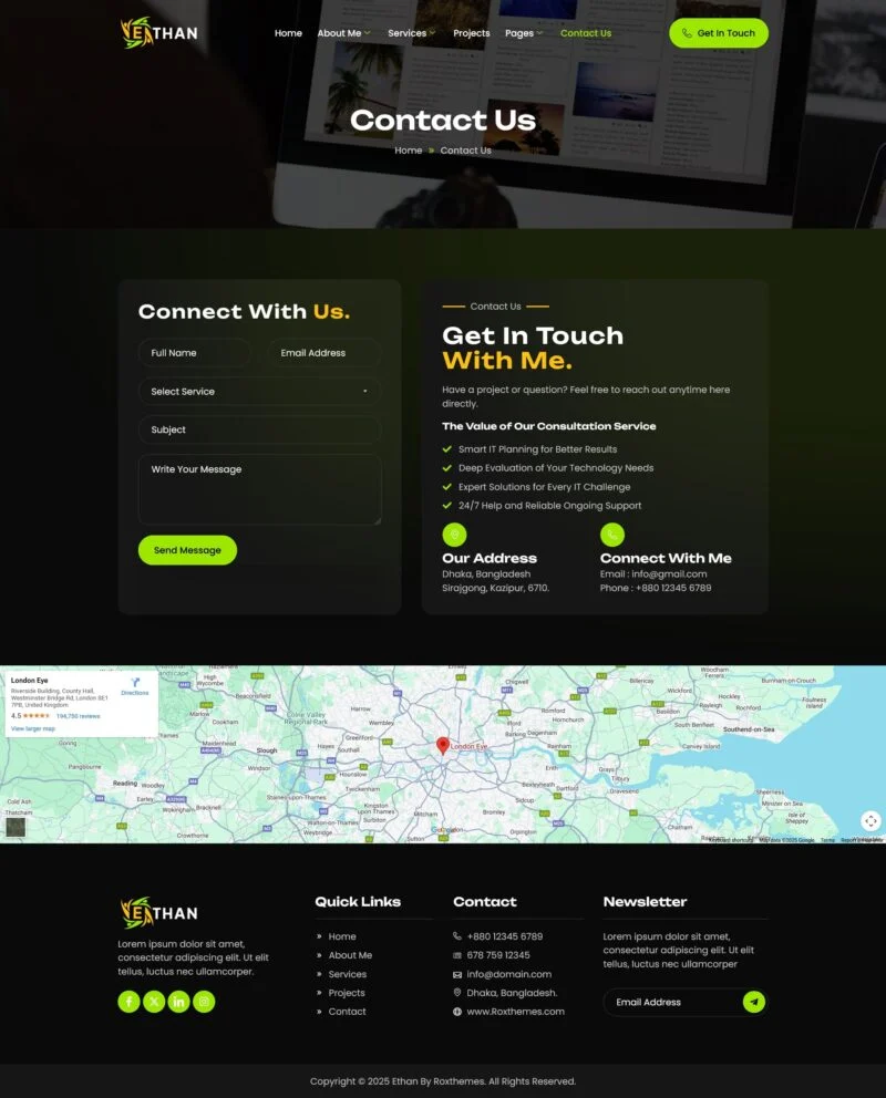 Web 开发者个人作品集Elementor网站模板_一键导入快速建站插图5-WP资源海 个人 Elementor 模板联系页面预览