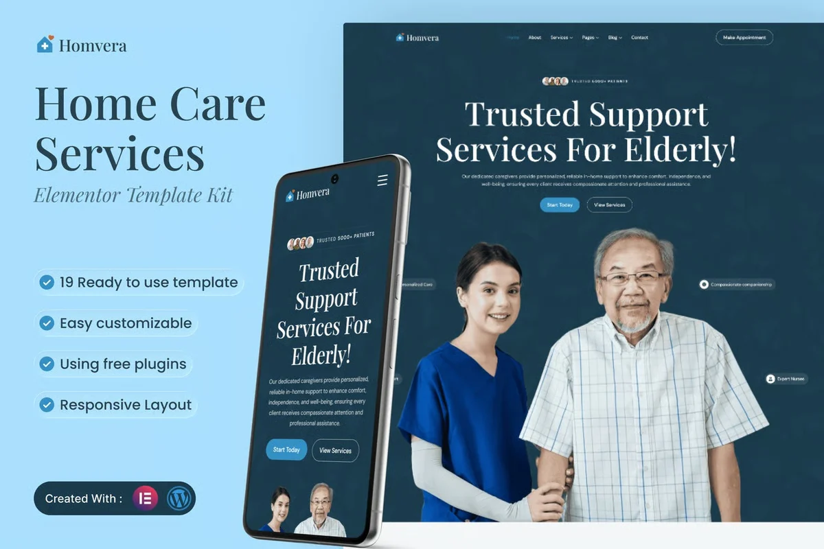 老年居家护理服务Elementor网站模板_一键导入快速建站插图-WP资源海 健康/医药 Elementor 网站模板封面