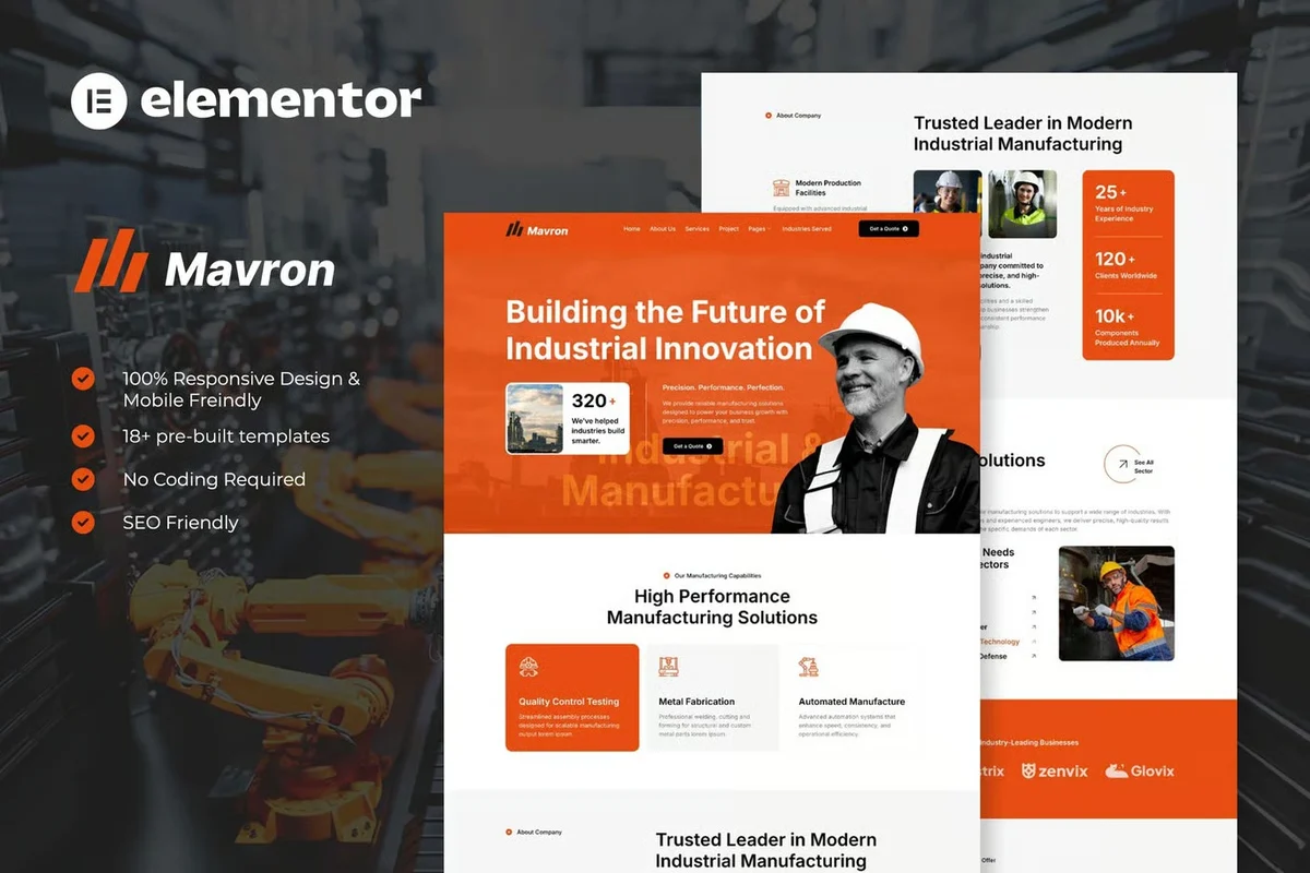 工业制造服务与项目报价Elementor网站模板_一键导入快速建站插图-WP资源海 制造业 Elementor 网站模板封面