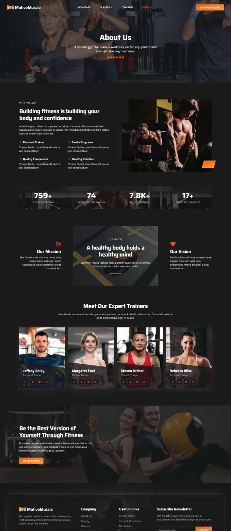运动/健身 Elementor 模板关于我们预览
