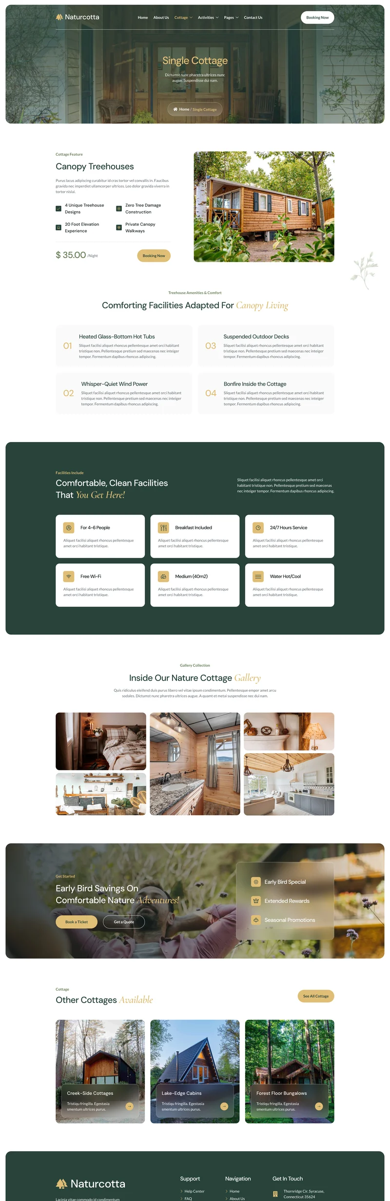 自然度假木屋住宿Elementor网站模板_一键导入快速建站插图4-WP资源海 旅馆/酒店 Elementor 模板小屋详情预览