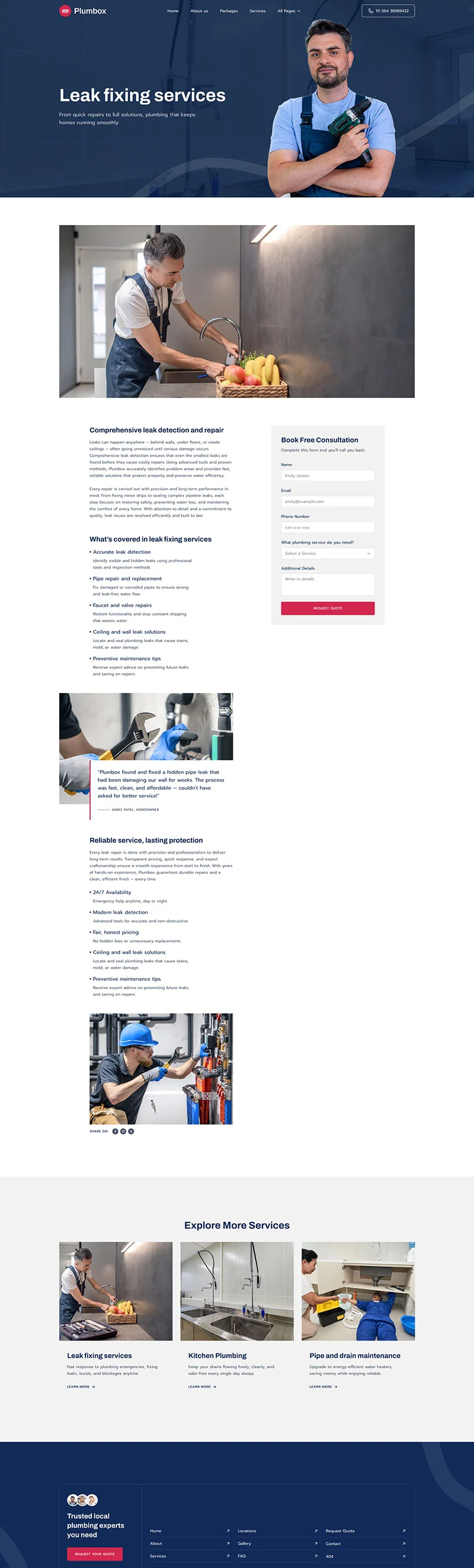 水管工与维修服务Elementor网站模板_一键导入快速建站插图4-WP资源海 家政 Elementor 模板服务详情预览
