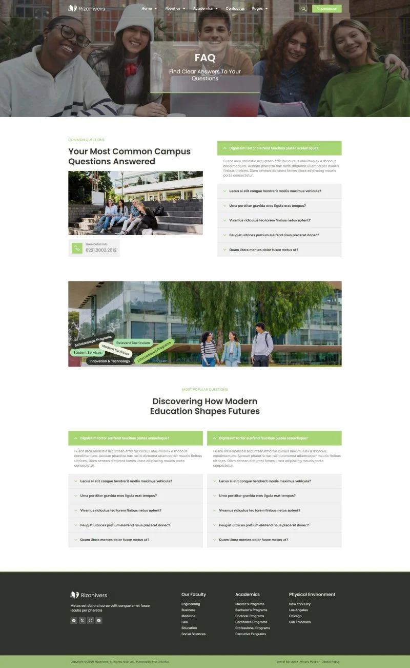 学校 Elementor 模板常见问题预览