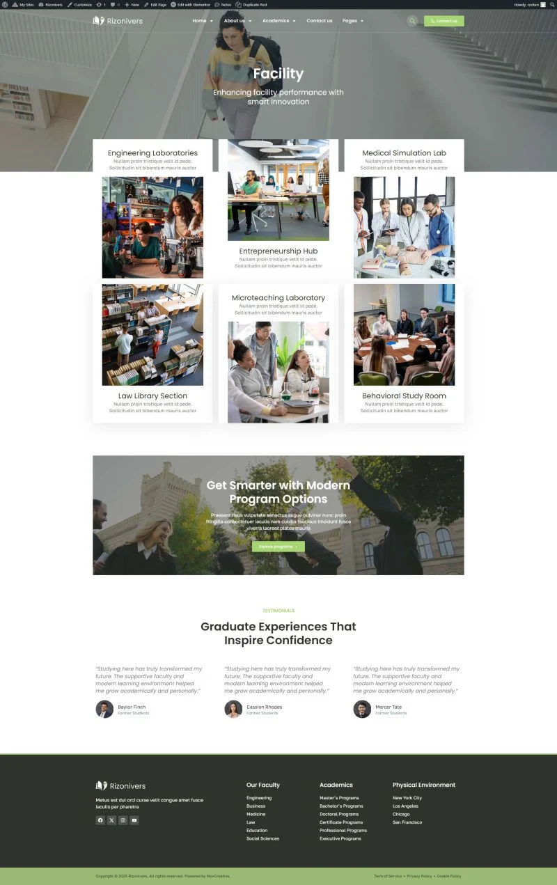学校 Elementor 模板校园设施预览