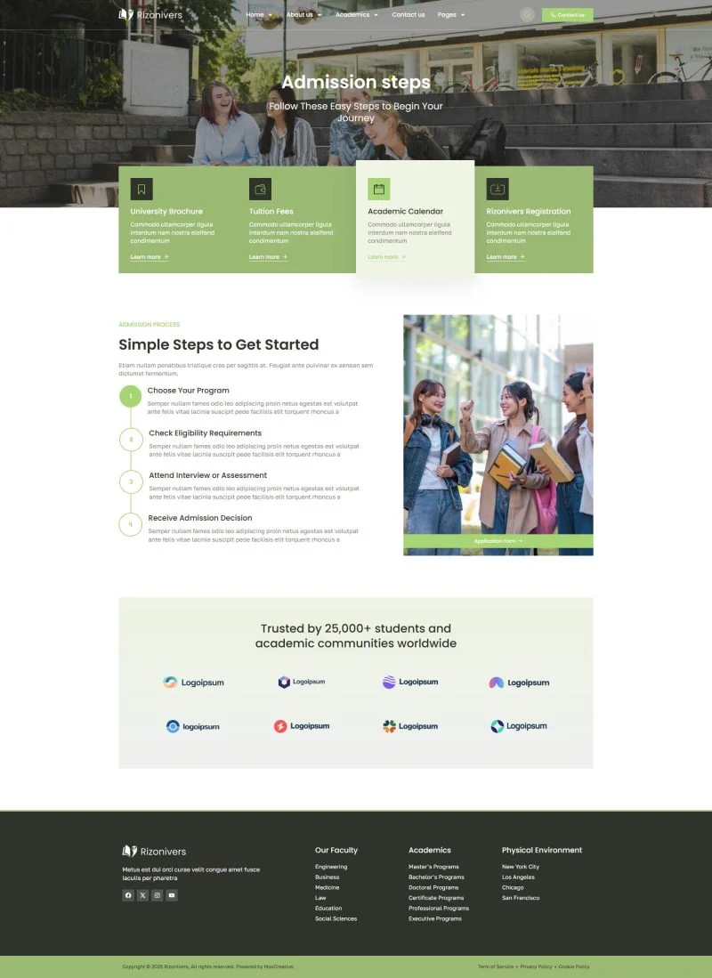 学校 Elementor 模板入学流程预览