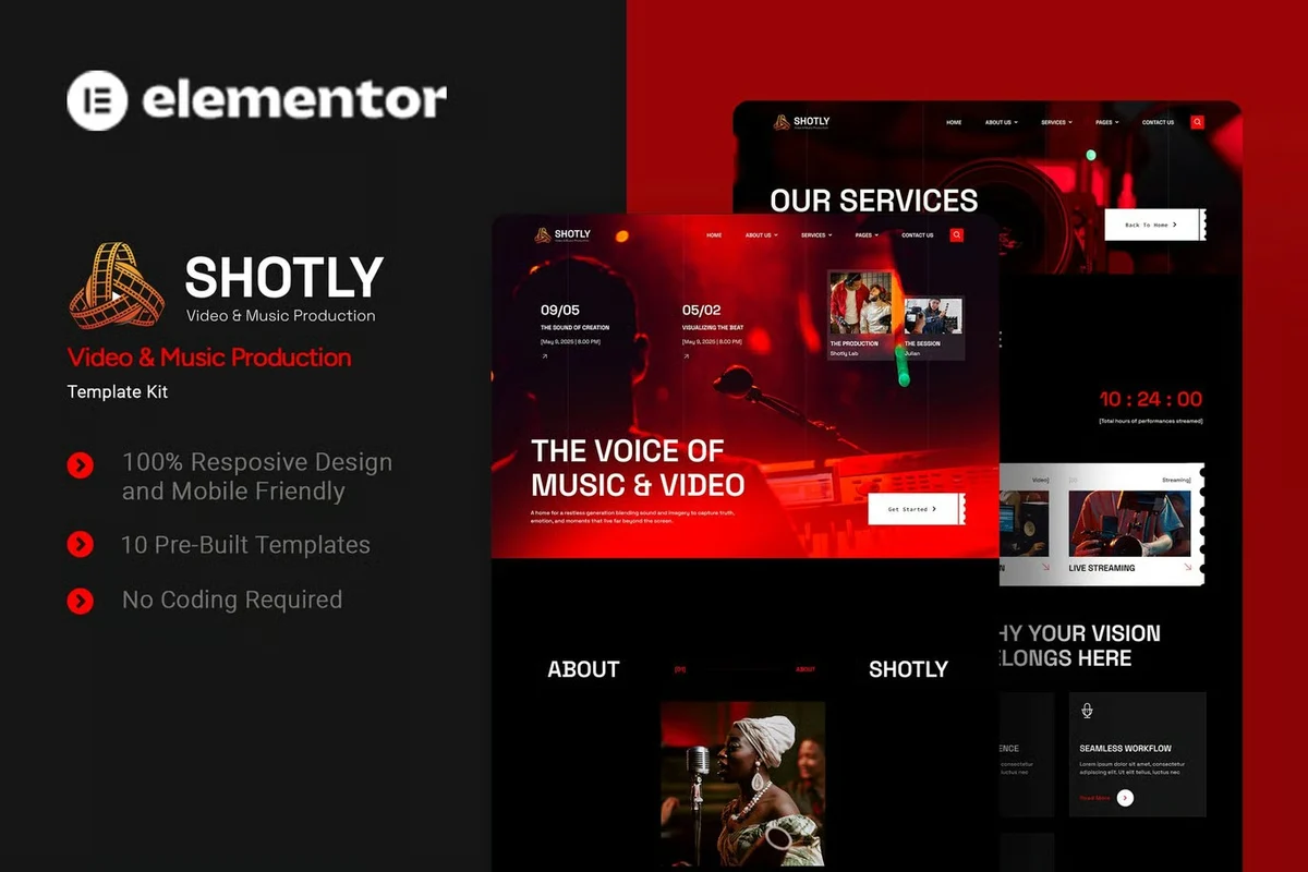 视频与音乐制作Elementor网站模板_一键导入快速建站插图-WP资源海 多媒体 Elementor 网站模板封面