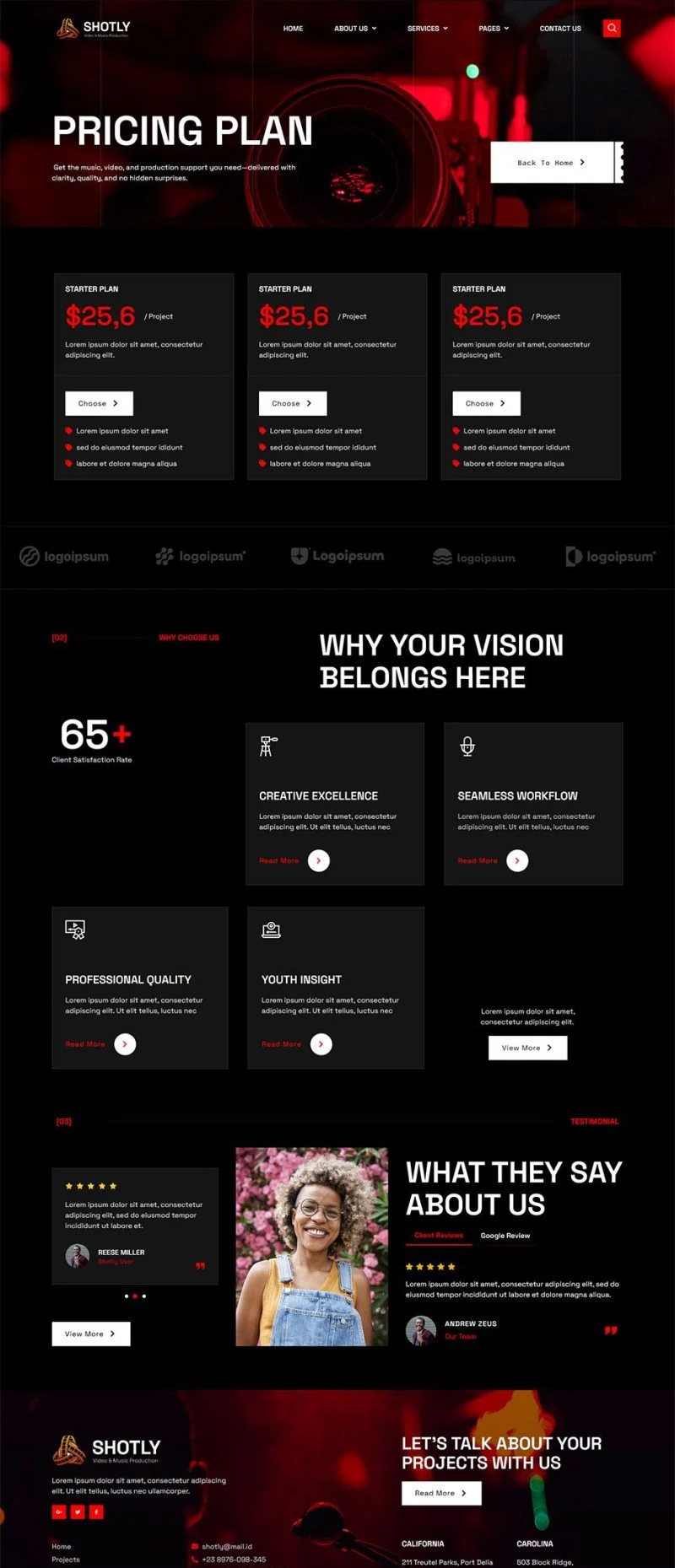 视频与音乐制作Elementor网站模板_一键导入快速建站插图7-WP资源海 多媒体 Elementor 模板价格页面预览