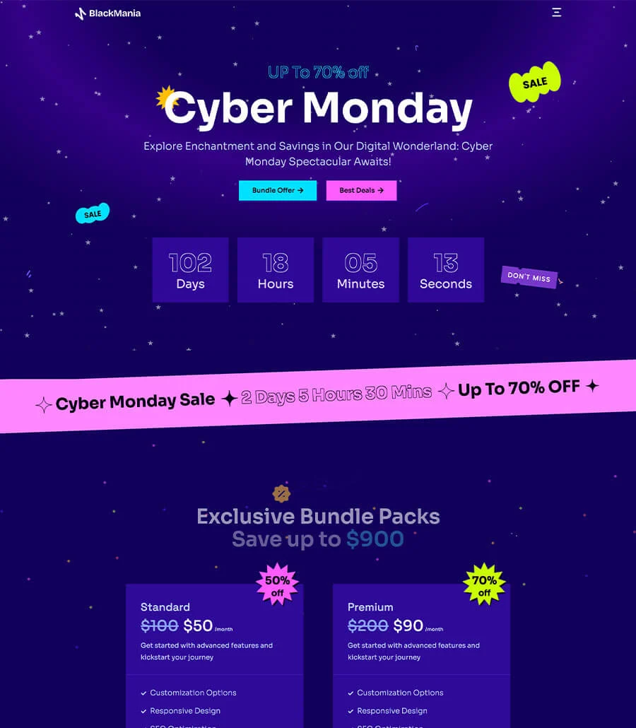 BlackMania Cyber Monday Landing Page