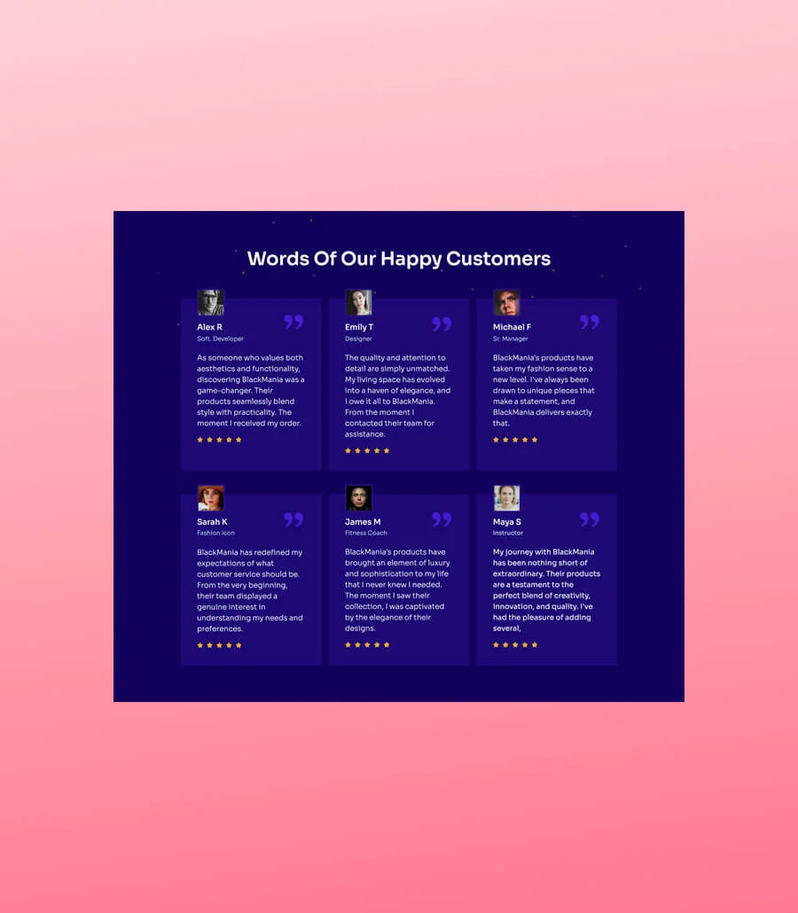 BlackMania Cyber Monday Testimonial Section