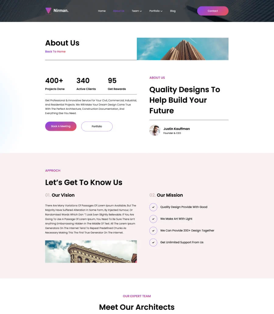 Nirman About Us Page For Gutenberg