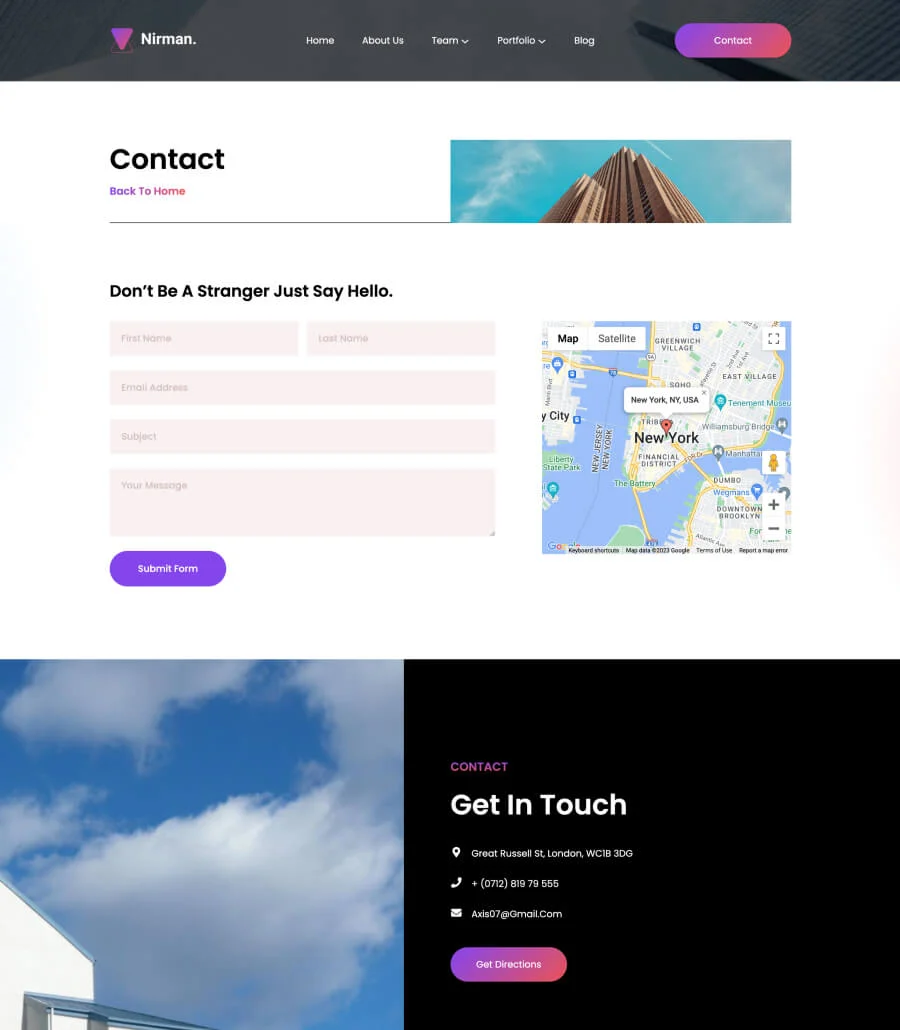 Nirman Contact Page For Gutenberg