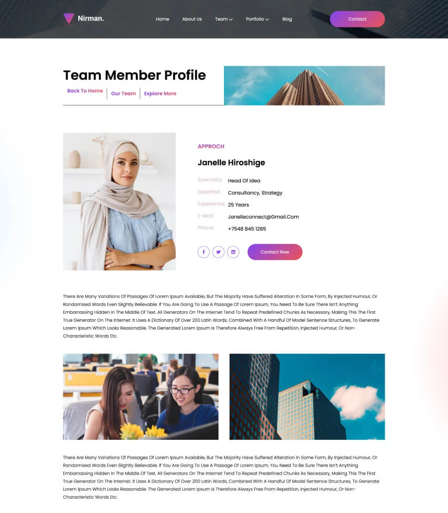 Nirman Team Details Page For Gutenberg
