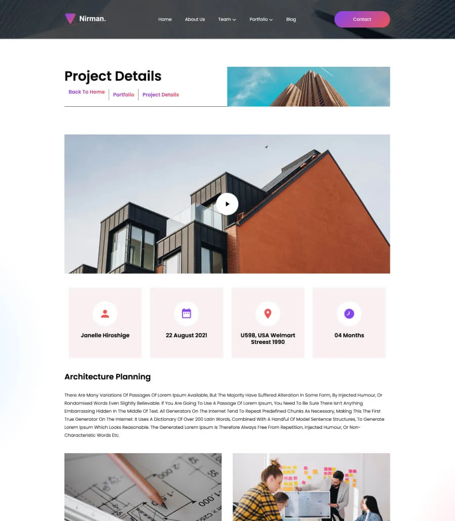 Nirman Portfolio Details Page For Gutenberg