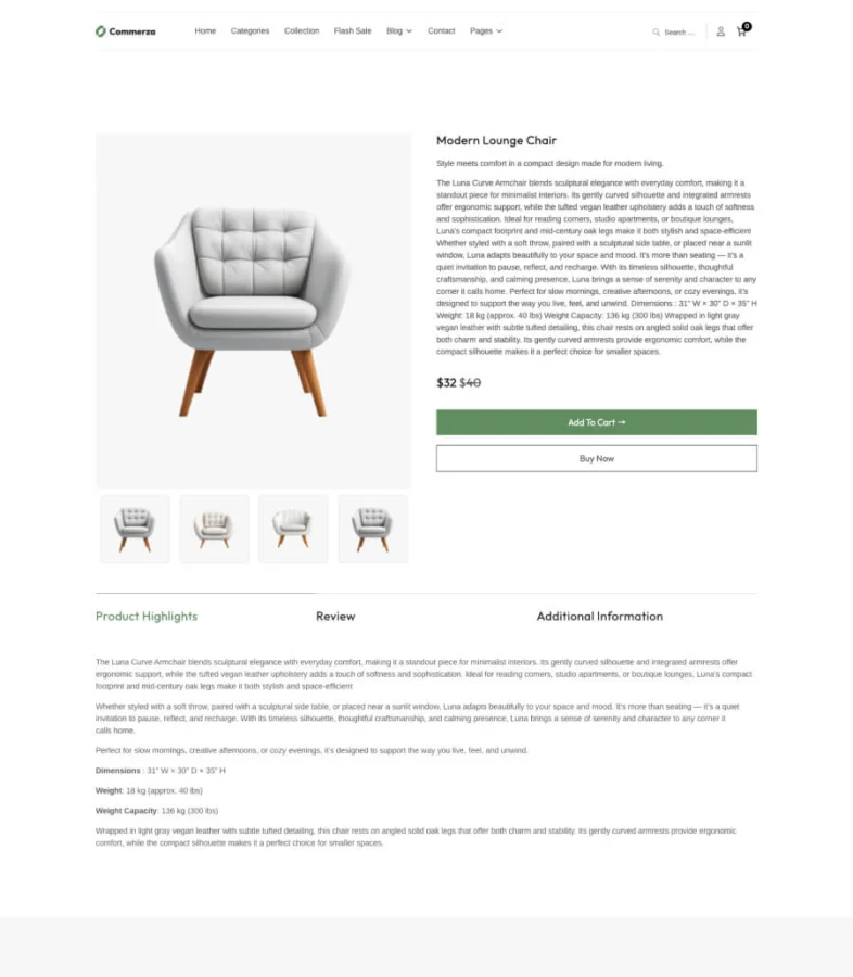 Commerza Product Details Page For Gutenberg