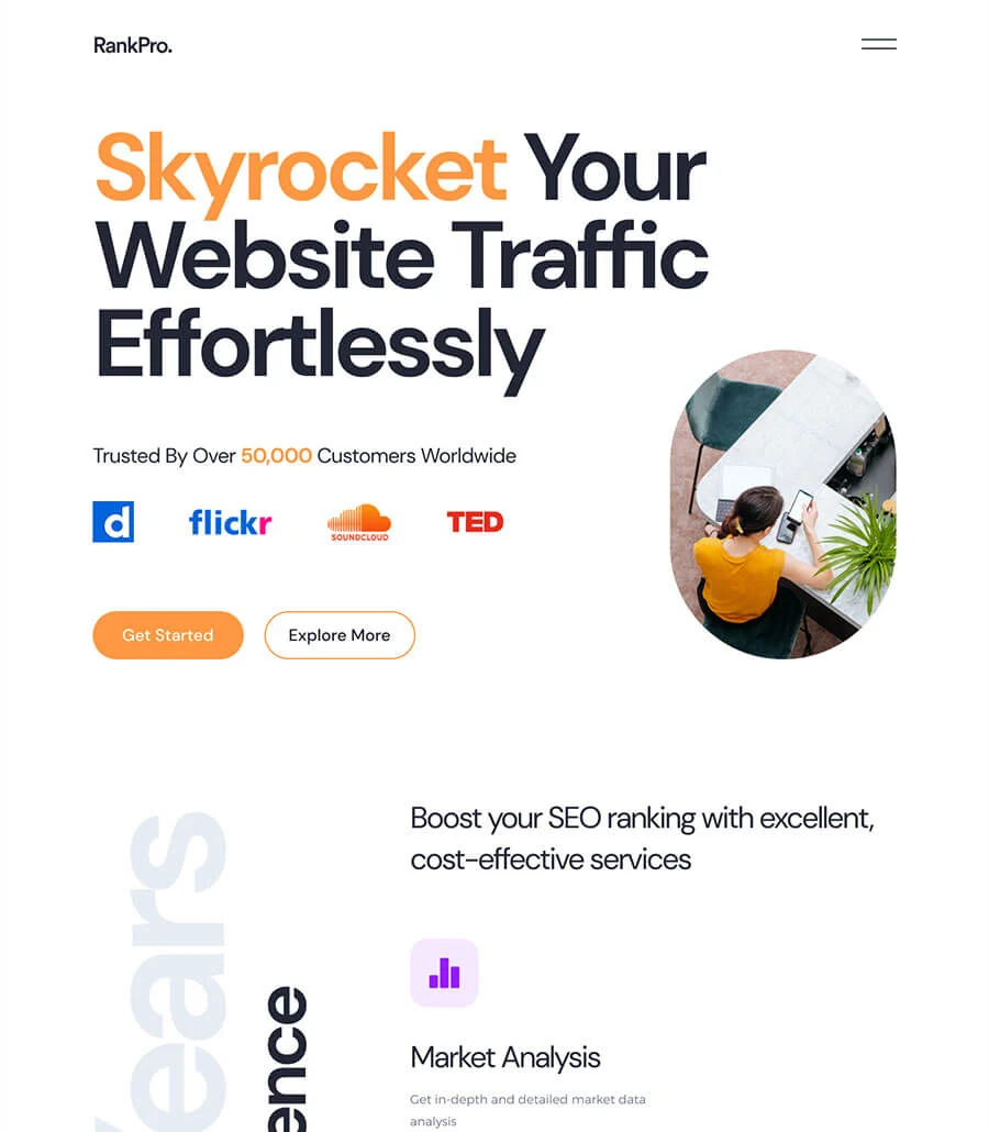 SEO 代理Elementor网站模板_一键导入快速建站插图1-WP资源海 RankPro Home Page
