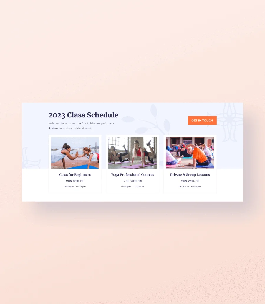 Do Yoga Class Schedule Section For Gutenberg