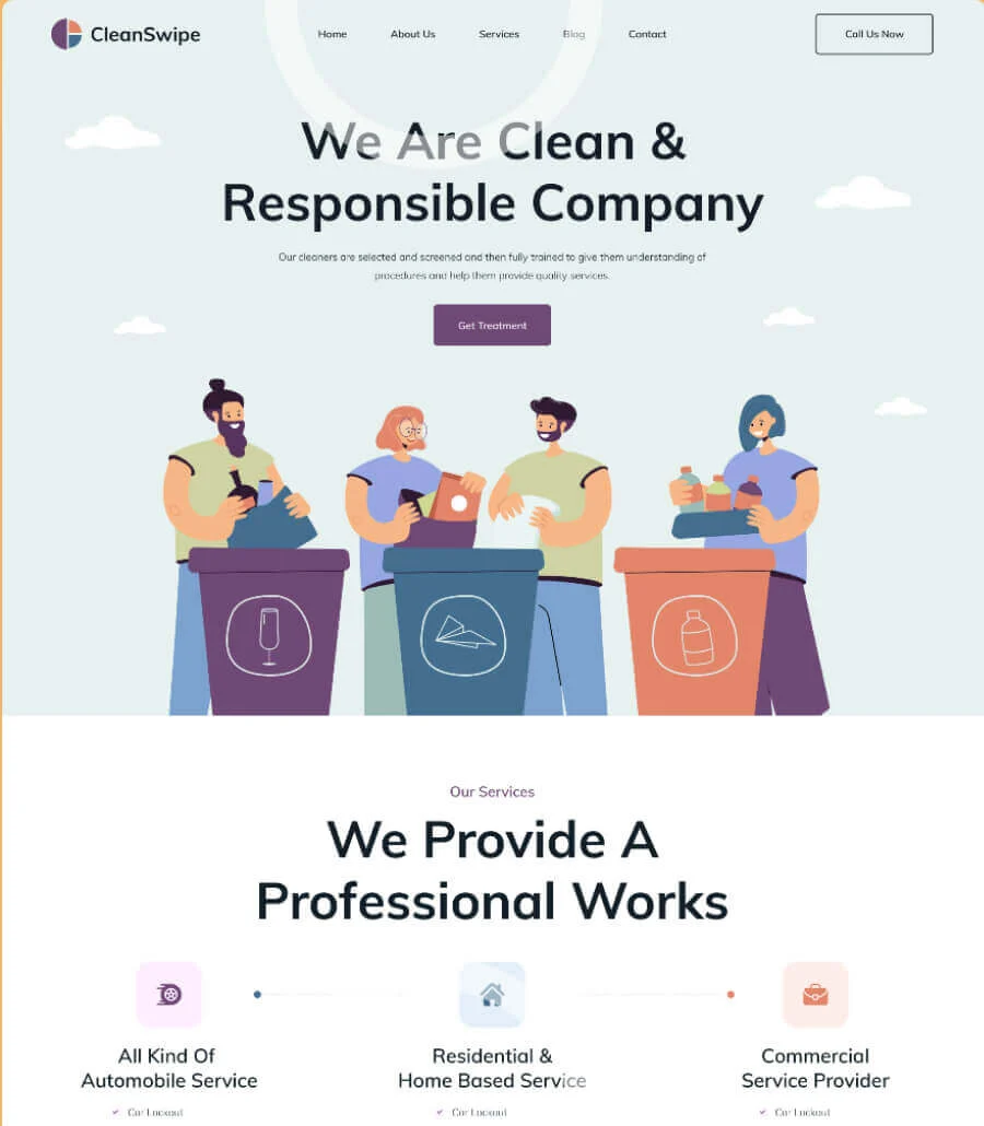 清洁服务Elementor网站模板_一键导入快速建站插图1-WP资源海 CleanSwipe Home Page