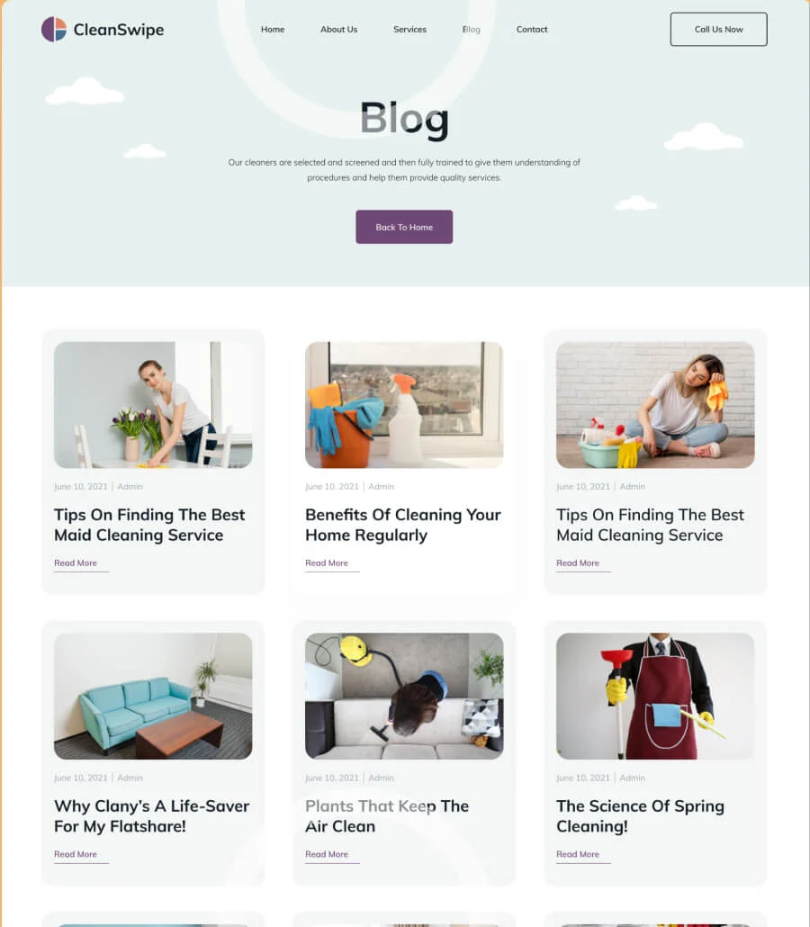 清洁服务Elementor网站模板_一键导入快速建站插图4-WP资源海 CleanSwipe Blog Page