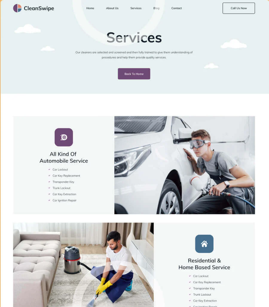 清洁服务Elementor网站模板_一键导入快速建站插图6-WP资源海 CleanSwipe Services Page