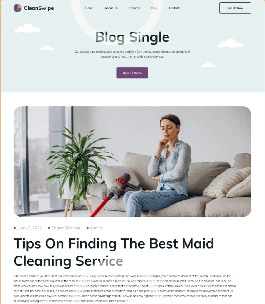 清洁服务Elementor网站模板_一键导入快速建站插图5-WP资源海 CleanSwipe Blog Details Page