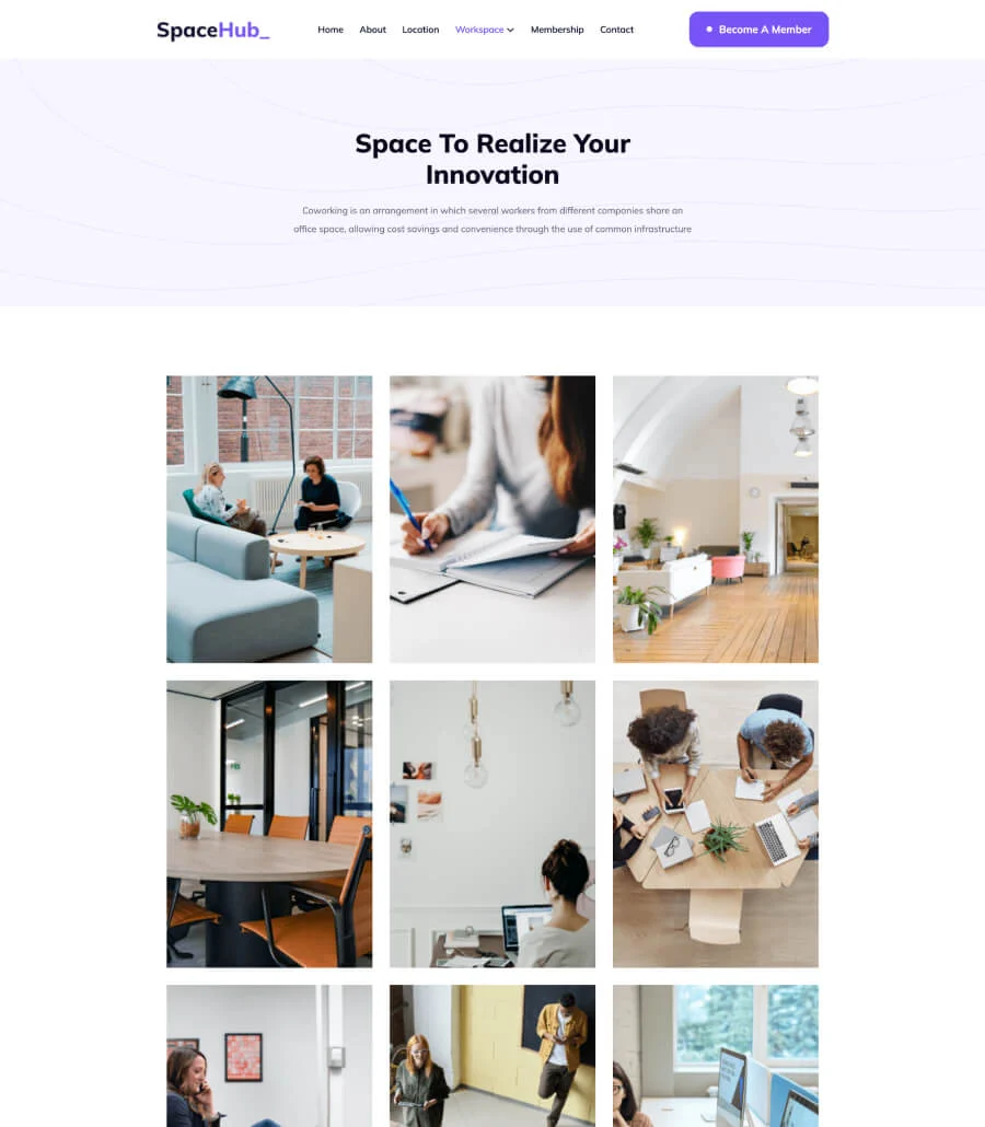 共享办公空间Gutenberg网站模板_一键导入快速建站插图5-WP资源海 Space Hub WorkSpace Page For Gutenberg