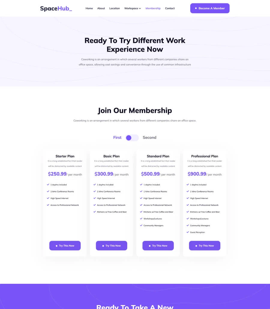 共享办公空间Gutenberg网站模板_一键导入快速建站插图7-WP资源海 Space Hub Membership Page For Gutenberg