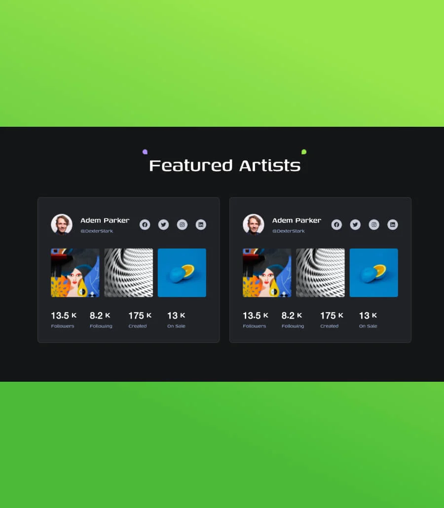 NFT项目Elementor网站模板_一键导入快速建站插图9-WP资源海 NFTCrypt Featured Artists Section