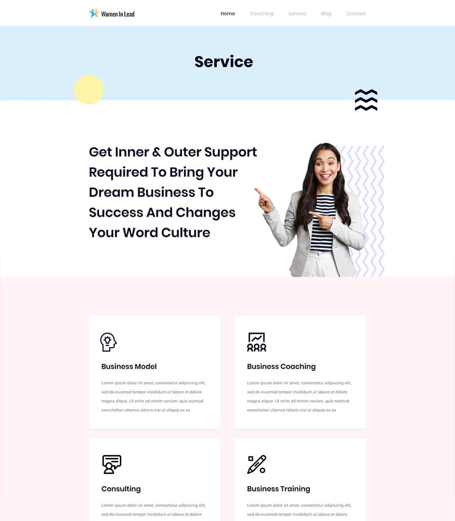 女性商业教练Elementor网站模板_一键导入快速建站插图6-WP资源海 Women In Lead Services Page