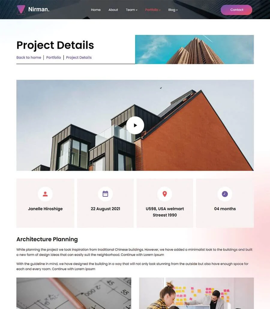 Nirman Portfolio Details Page