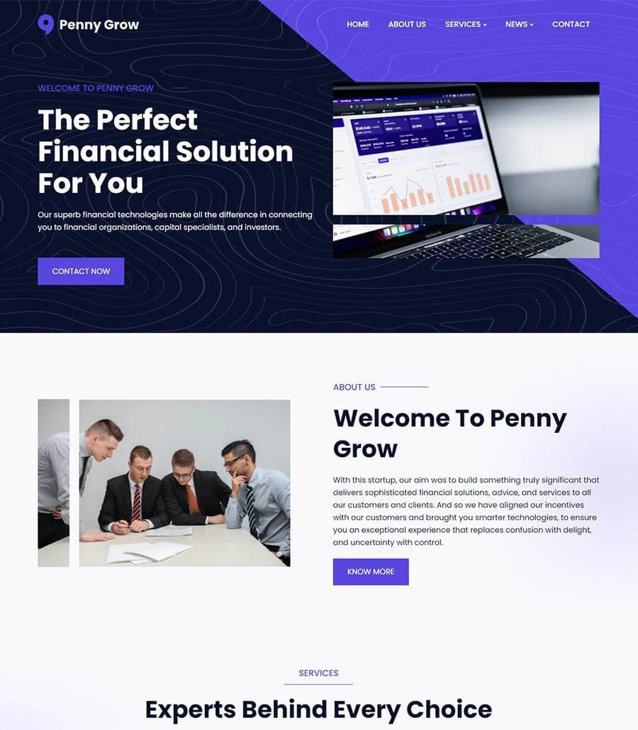 金融科技初创Elementor网站模板_一键导入快速建站插图1-WP资源海 Penny Grow Home Page