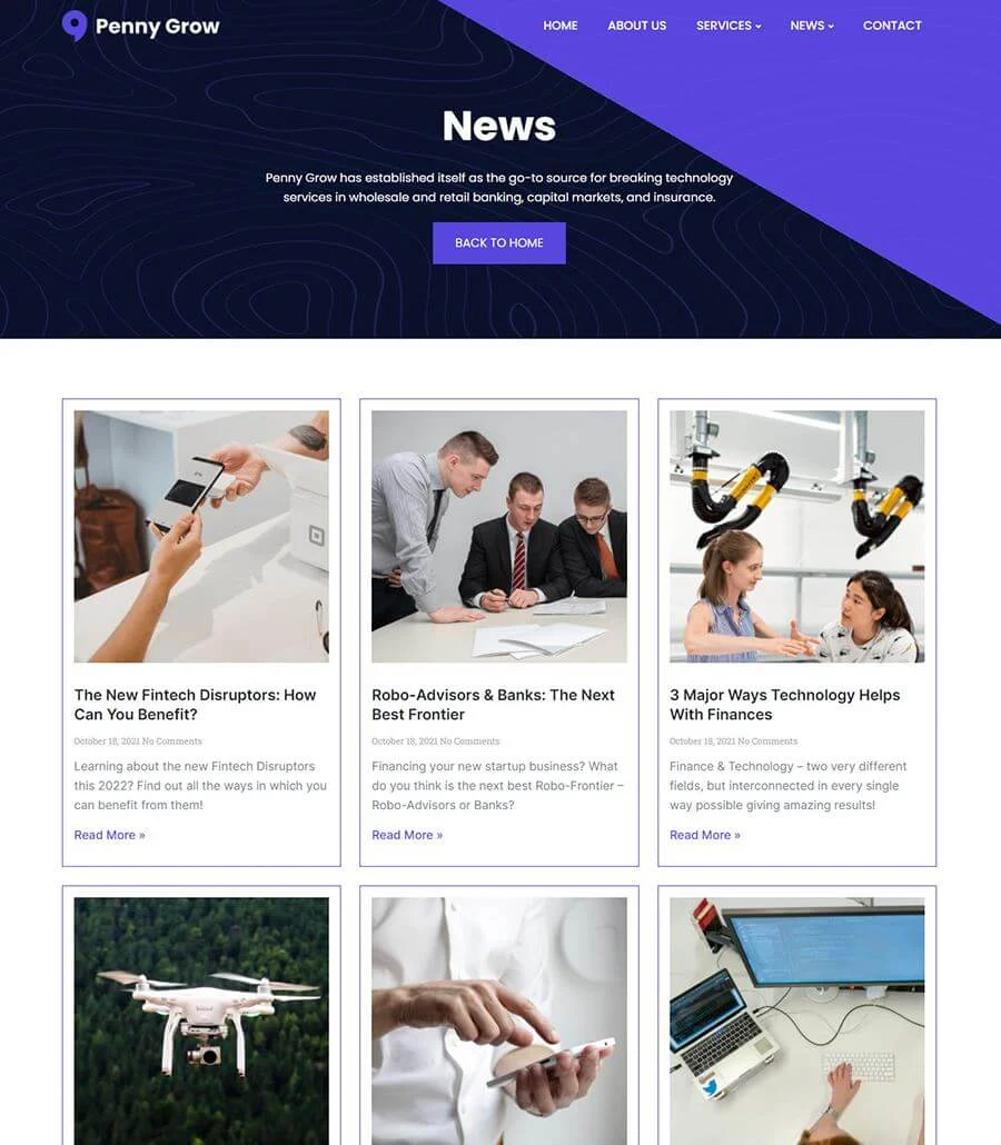 金融科技初创Elementor网站模板_一键导入快速建站插图6-WP资源海 Penny Grow News Page