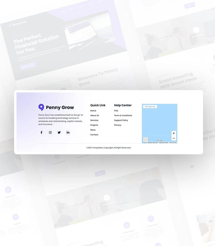 金融科技初创Elementor网站模板_一键导入快速建站插图9-WP资源海 Penny Grow Footer