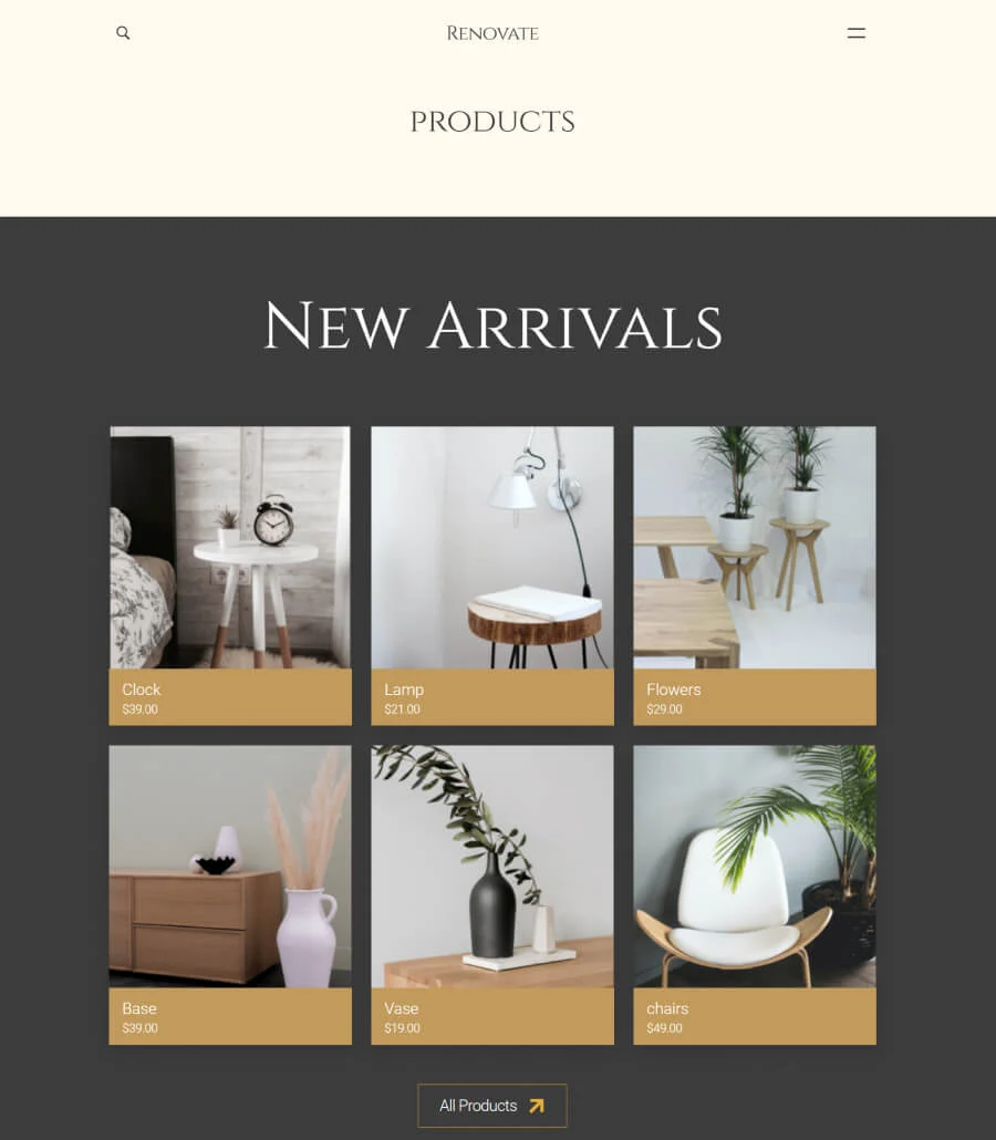 Renovate - Home Decor Products Page for Gutenberg