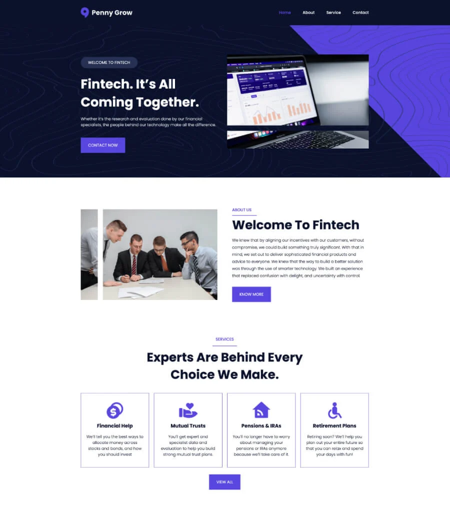 金融科技初创Gutenberg网站模板_一键导入快速建站插图1-WP资源海 Penny Grow Home Page For Gutenberg