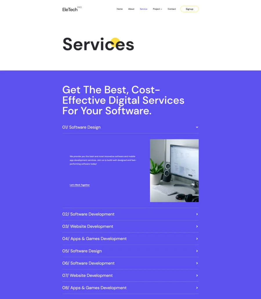 EleTech Service Page For Gutenberg
