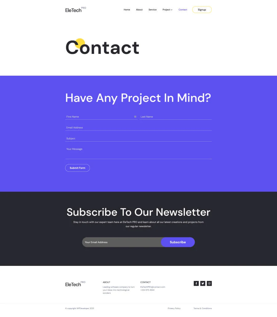 EleTech Contact Page For Gutenberg