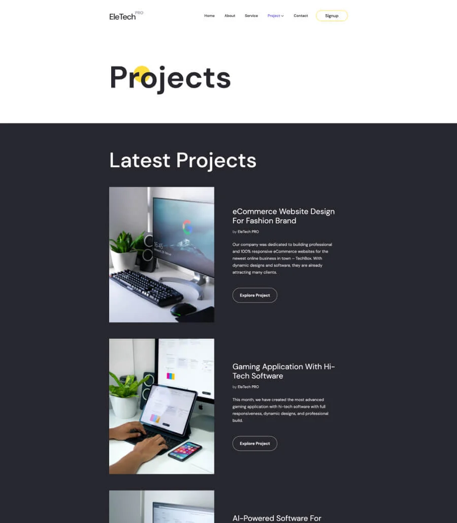 EleTech Projects Page For Gutenberg
