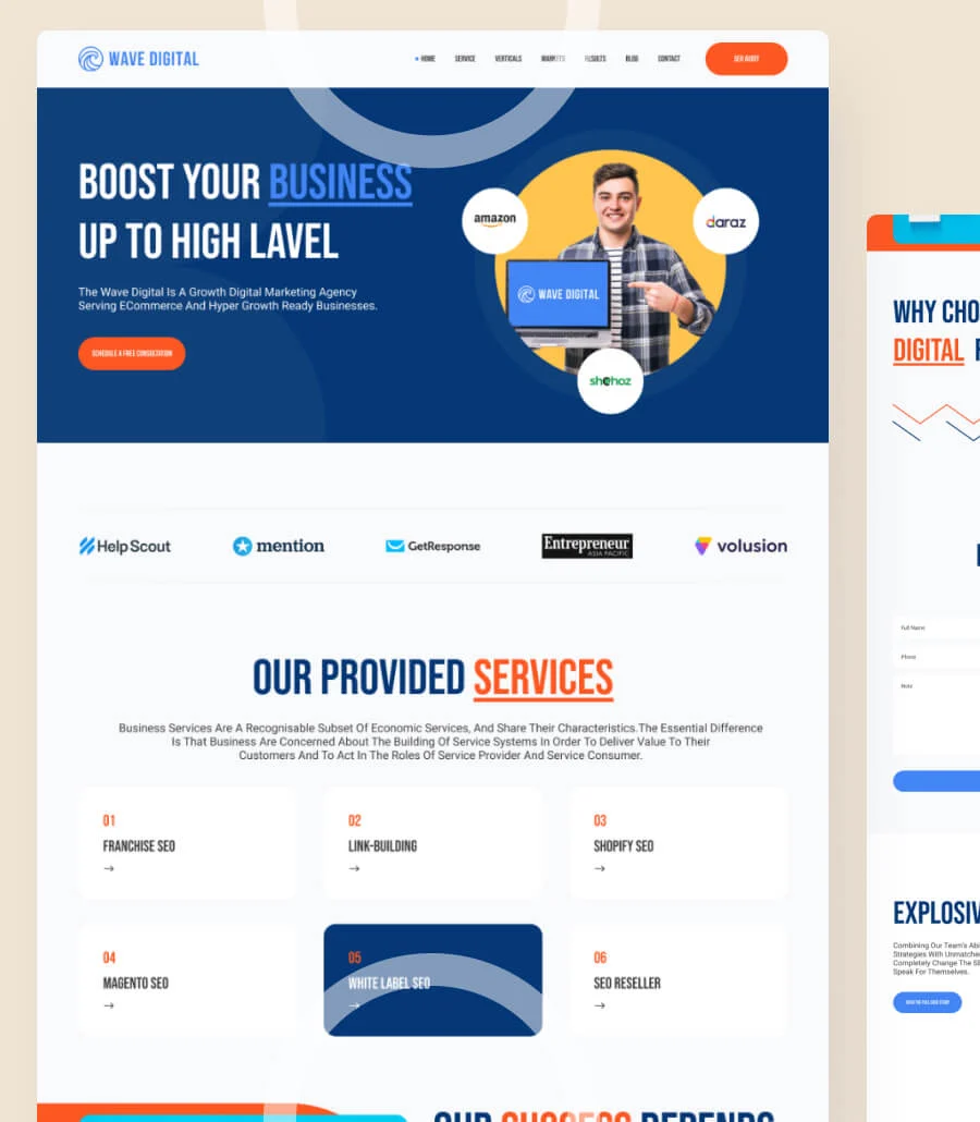 SEO 机构个人Elementor网站模板_一键导入快速建站插图1-WP资源海 Wave Digital Landing Page