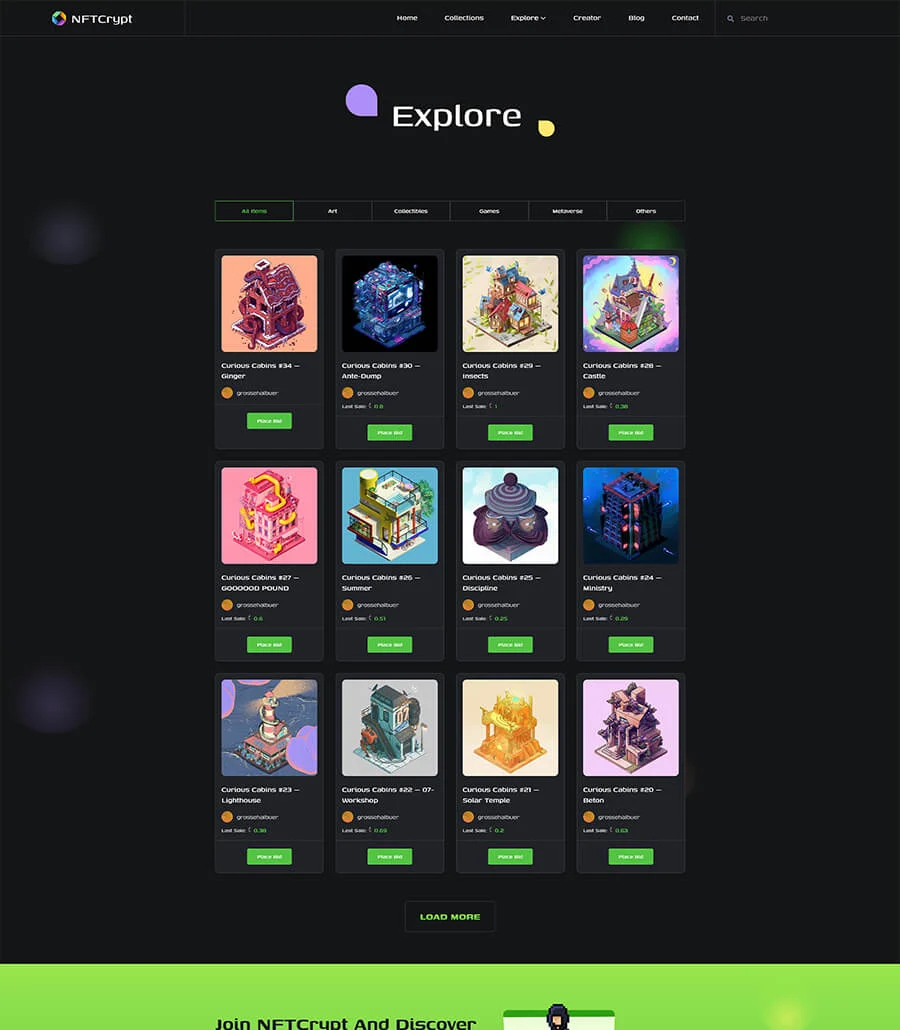 NFTCrypt Explore Page For Gutenberg