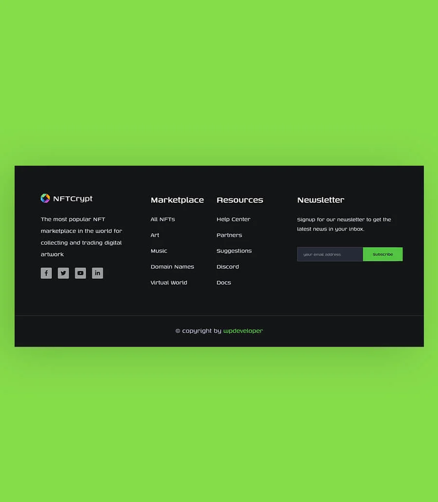 NFTCrypt Footer Section For Gutenberg